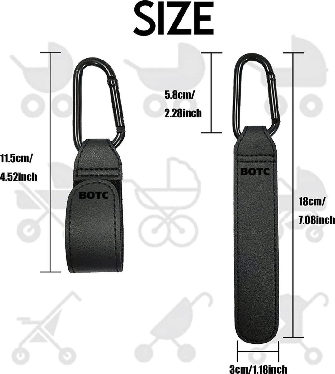 BOTC Kinderwagen Tassenhaakjes - Leer - Haakjes Voor Tassen - Set Van 2 - Leather - Extra Stevig - Buggy Haakjes - Zwart 7 BOTC Kinderwagen Tassenhaakjes - Leer - Haakjes Voor Tassen - Set Van 2 - Leather - Extra Stevig - Buggy Haakjes - Zwart - Image 7