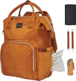 NanaBeebi Luiertas Rugzak Met Verschoonmatje - Cognac - Inclusief Flessenwarmhouder - Kinderwagenhaken En Isoleervak