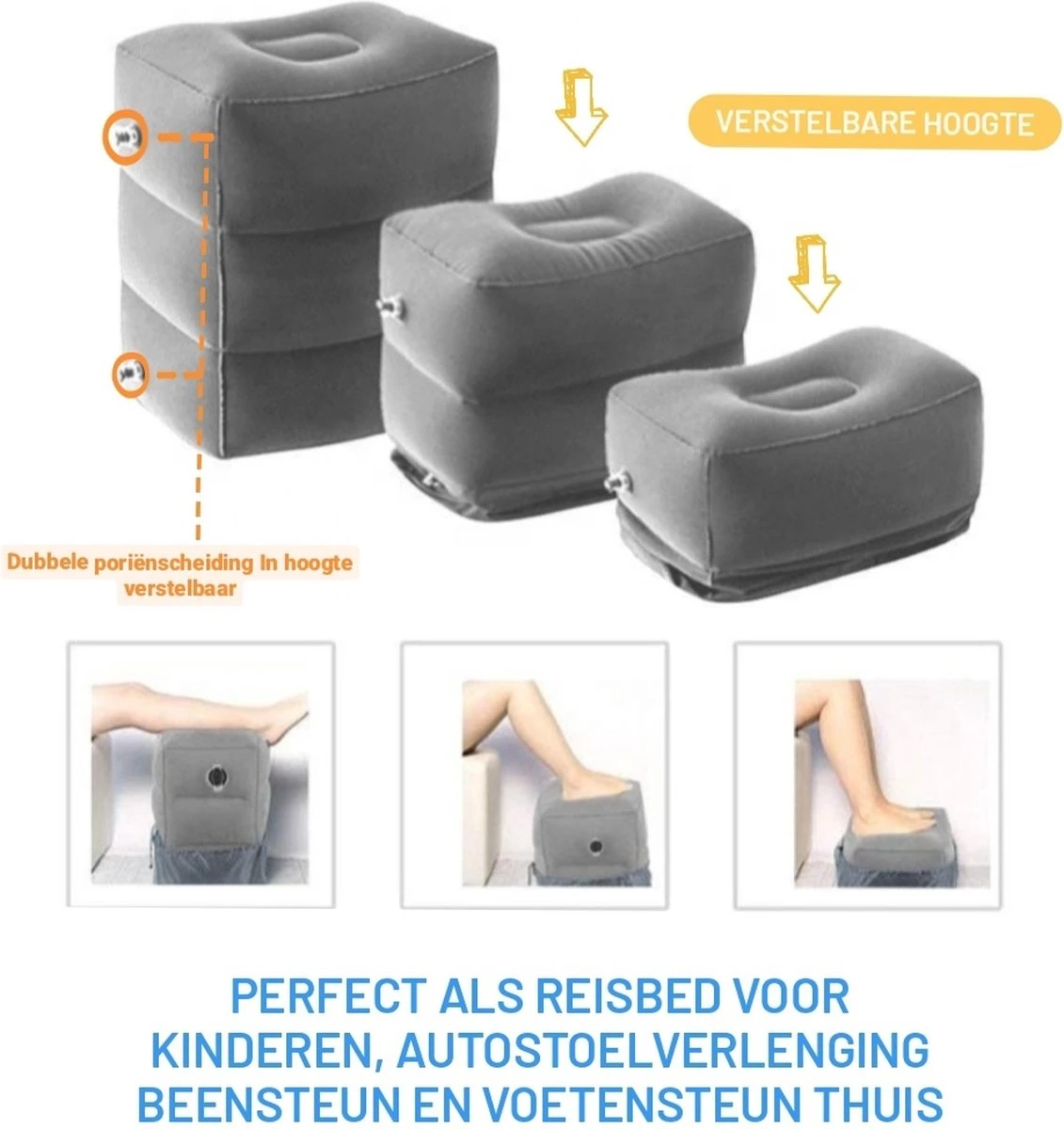 Merkloos Vliegtuigbedje - Voetkussen Opblaasbaar - Voetensteun - Voetenbankje - 3 Hoogte Standen - Reiskussen 3 Merkloos Vliegtuigbedje - Voetkussen Opblaasbaar - Voetensteun - Voetenbankje - 3 Hoogte Standen - Reiskussen - Afbeelding 3