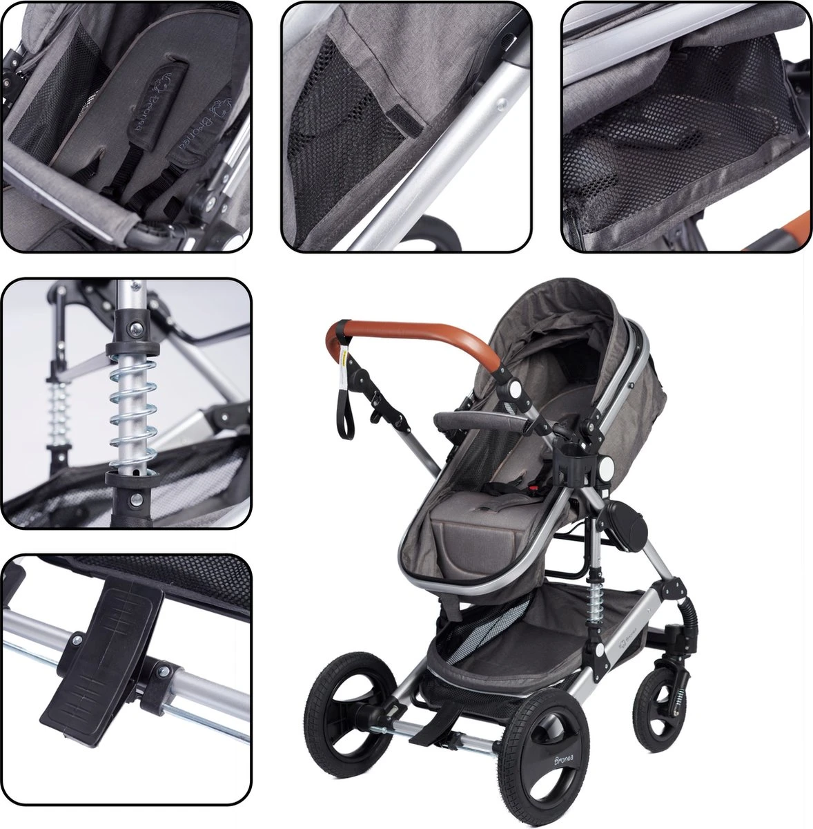 Bronea EXQUISE Luxe Multi-functionele Kinderwagen 3 In 1 | Zwart / Silver | Incl. MATRAS, Buggy, Autostoel, Luiertas, Regenhoes, Voetenwarmer, Muggen Net & Zonneklep 5 Bronea EXQUISE Luxe Multi-functionele Kinderwagen 3 In 1 | Zwart / Silver | Incl. MATRAS, Buggy, Autostoel, Luiertas, Regenhoes, Voetenwarmer, Muggen Net & Zonneklep - Image 5