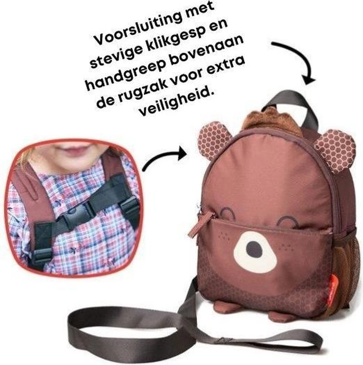 Kindertuigje Met Looplijn - Rugzak Voor Peuter & Kleuter - Tuigje Kind - Rugzaktuigje - Beer 4 Kindertuigje Met Looplijn - Rugzak Voor Peuter & Kleuter - Tuigje Kind - Rugzaktuigje - Beer - Image 4