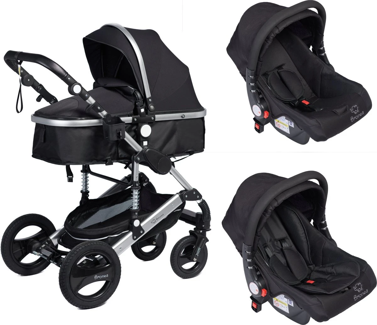 Bronea EXQUISE Luxe Multi-functionele Kinderwagen 3 In 1 | Zwart / Silver | Incl. MATRAS, Buggy, Autostoel, Luiertas, Regenhoes, Voetenwarmer, Muggen Net & Zonneklep 3 Bronea EXQUISE Luxe Multi-functionele Kinderwagen 3 In 1 | Zwart / Silver | Incl. MATRAS, Buggy, Autostoel, Luiertas, Regenhoes, Voetenwarmer, Muggen Net & Zonneklep - Image 3