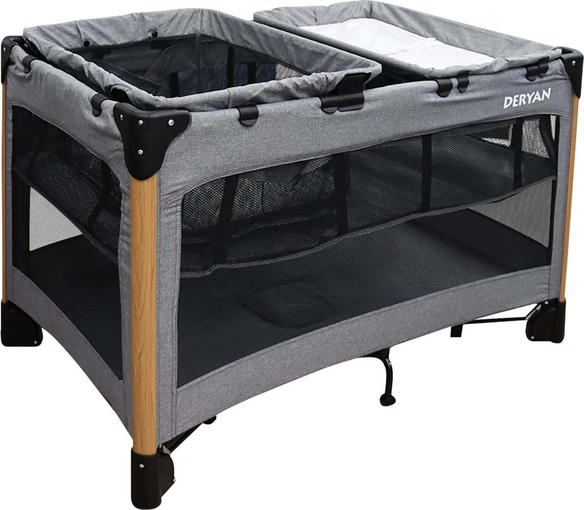 Deryan Luxe Campingbed Compleet - 120x60cm - Bodemverhoger - Verschoonblad - Opbergmand - Grijs 2 Deryan Luxe Campingbed Compleet - 120x60cm - Bodemverhoger - Verschoonblad - Opbergmand - Grijs - Image 2