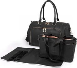 Miss Lulu Luier- En Verzorgingstas – Luiertas Set – Afneembare Draagtas - Duurzaam En Stijlvol – Zwart - Premium Kwaliteit- Grote Capaciteit - Unisex/Jongens/Meisjes (LT6638 BK)