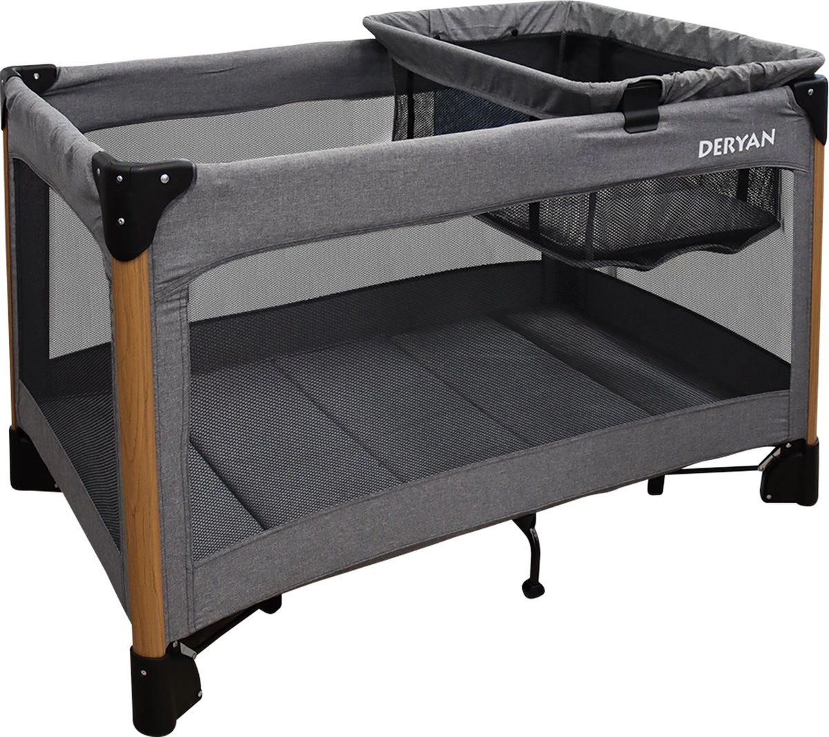 Deryan Luxe Campingbed Compleet - 120x60cm - Bodemverhoger - Verschoonblad - Opbergmand - Grijs 7 Deryan Luxe Campingbed Compleet - 120x60cm - Bodemverhoger - Verschoonblad - Opbergmand - Grijs - Image 7