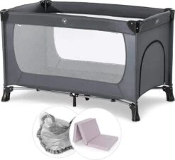 Hauck Dream N Play Plus Campingbedje Set - Met Matras En Muggennet - Grijs