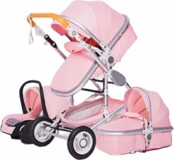 Merkloos Luxe 3-in-1 Kinderwagen - Wandelwagen - Autostoeltje - Buggy - Inklapbaar - Roze - 0-36 Maanden