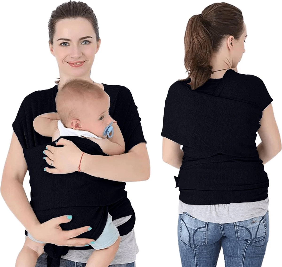 Baby Mama Draagdoek Zwart - Rekbaar - Biologisch Katoen - Ergonomisch - Draagzak - Tot 15KG 1 Baby Mama Draagdoek Zwart - Rekbaar - Biologisch Katoen - Ergonomisch - Draagzak - Tot 15KG