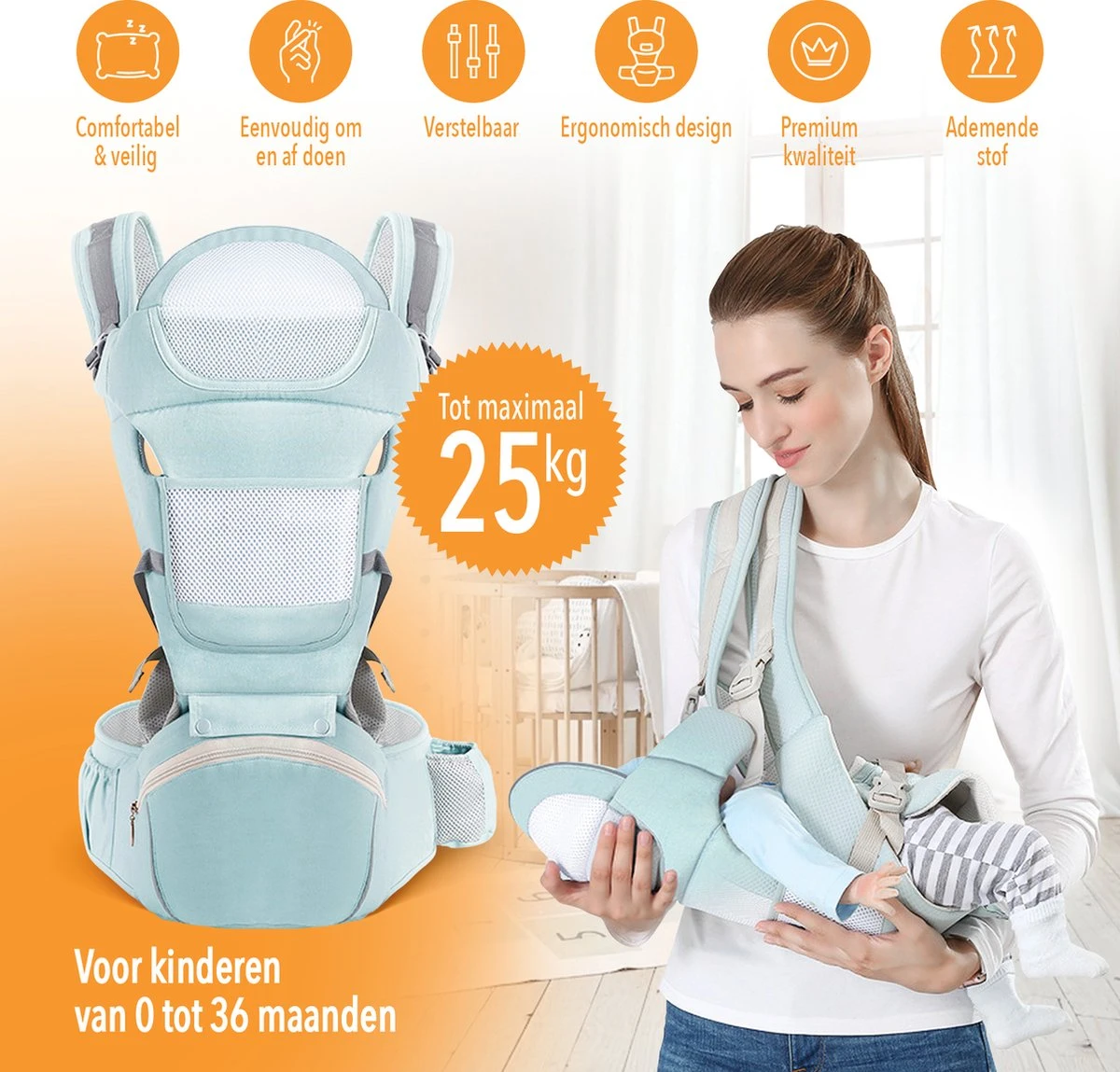 Moxica Draagzak Baby - Draagdoek - Carrier - Kinderdrager - Babydrager - Drager 5 Moxica Draagzak Baby - Draagdoek - Carrier - Kinderdrager - Babydrager - Drager - Image 5
