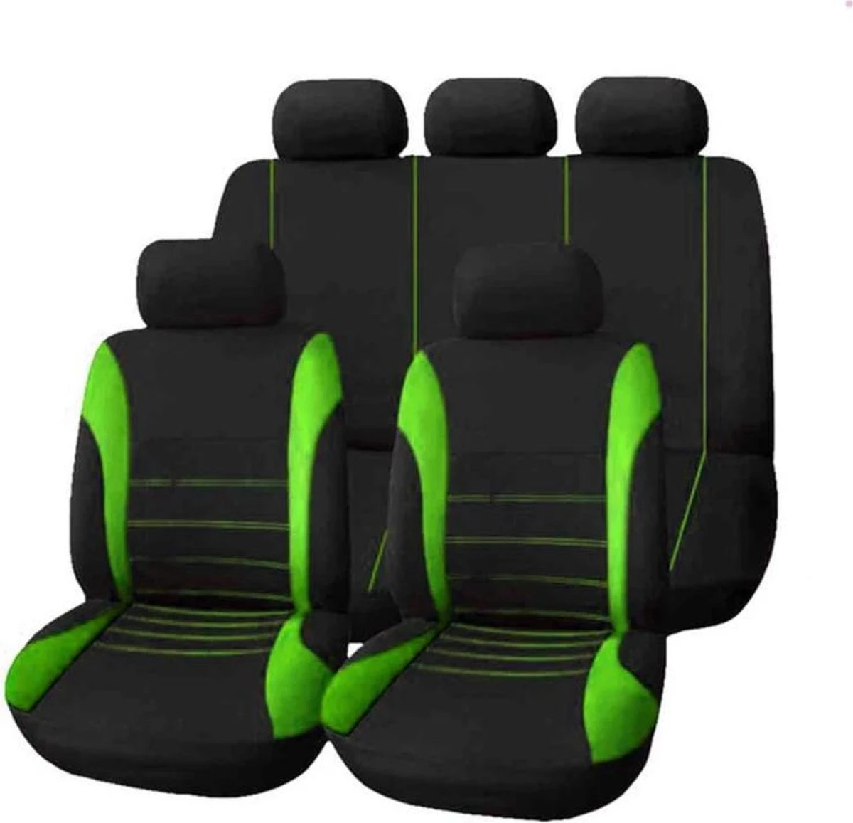 Volledige Set Autostoelhoezen - Universeel - Zwart/Groen - 9 Stuks 1 Volledige Set Autostoelhoezen - Universeel - Zwart/Groen - 9 Stuks