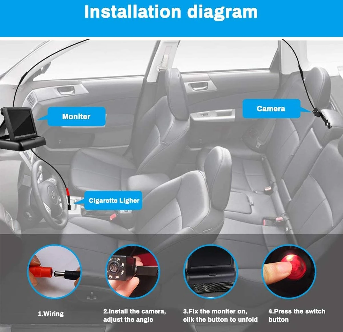 Achterbankspiegel Voor Baby/kind - Met 150° Groothoekcamera Voor Groot Gezichtsveld - Achteruitkijkspiegel, Autospiegel 4 Achterbankspiegel Voor Baby/kind - Met 150° Groothoekcamera Voor Groot Gezichtsveld - Achteruitkijkspiegel, Autospiegel - Afbeelding 4