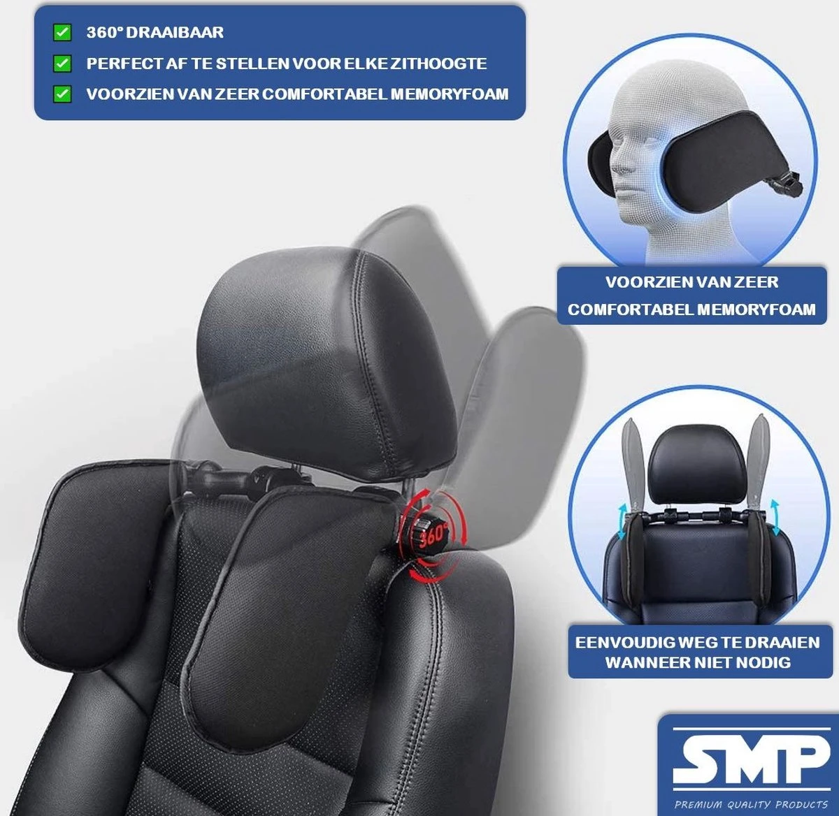 SMP® Hoofdsteun Auto Voor Kinderen En Volwassenen Voor Slapen In Auto - Nekkussen Auto - Reiskussen Auto - Neksteun Auto - Hoofdkussen Auto - Verstelbaar - Memoryfoam Met Ademde Stof - Zwart 3 SMP® Hoofdsteun Auto Voor Kinderen En Volwassenen Voor Slapen In Auto - Nekkussen Auto - Reiskussen Auto - Neksteun Auto - Hoofdkussen Auto - Verstelbaar - Memoryfoam Met Ademde Stof - Zwart - Afbeelding 3