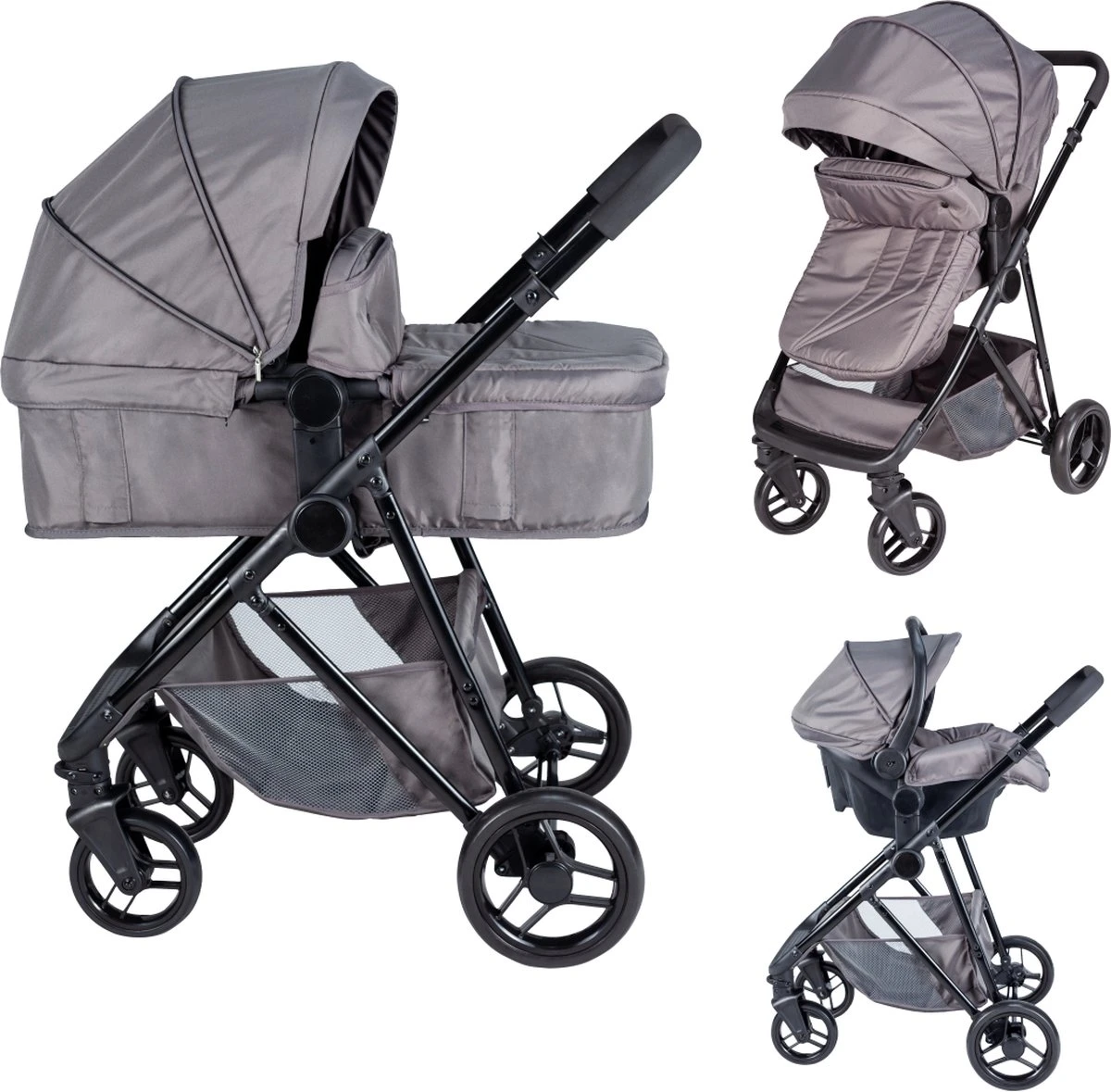 Bebies First Combi 3 In 1 Kinderwagen Optima- Grijs - Inc. Reiswieg, Zitting & Autostoel 1 Bebies First Combi 3 In 1 Kinderwagen Optima- Grijs - Inc. Reiswieg, Zitting & Autostoel