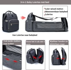 Luiertas - Multifuctioneel Luiertas 3 In 1 - Met Babybedje - Met Verschoningsmatje - Grijs - Met Usb - Met Verdikt Matras -Maxi-Cosi Winkel 1200x1182 3