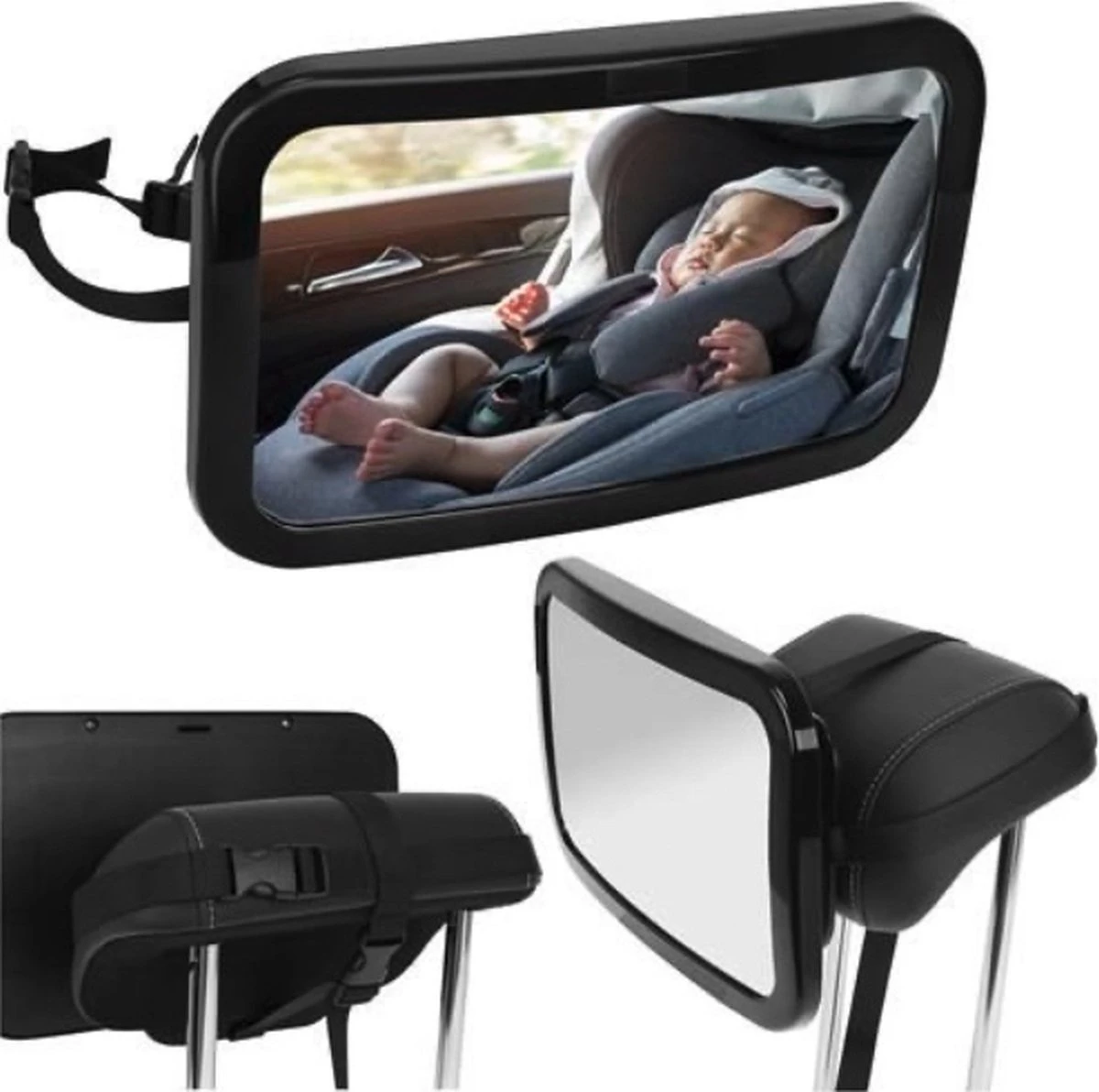 YUNICS® Autospiegel Baby - Achterbank Spiegel - Baby Spiegel Auto - Verstelbaar - Zwart 1 YUNICS® Autospiegel Baby - Achterbank Spiegel - Baby Spiegel Auto - Verstelbaar - Zwart