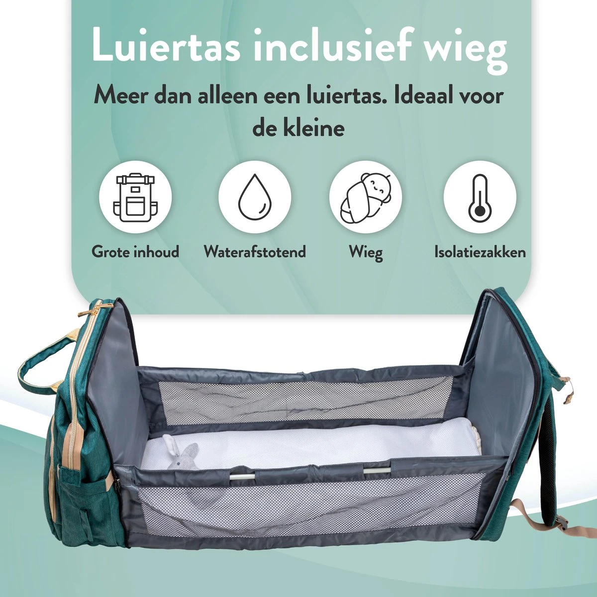 Luiertas Rugzak - Monx Luiertas Verzorgingstas Met Uitklapbaar Babybedje - Overzichtelijke Luierrugzak Extra Buggy En Kinderwagen Haken Inclusief Geïsoleerde Flessenhouder - Groen 5 Luiertas Rugzak - Monx Luiertas Verzorgingstas Met Uitklapbaar Babybedje - Overzichtelijke Luierrugzak Extra Buggy En Kinderwagen Haken Inclusief Geïsoleerde Flessenhouder - Groen - Image 5