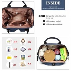Miss Lulu Luiertas Rugzak - Luiertas Met USB Oplaadstation - Baby Tas Inclusief Buggy En Kinderwagen Haken - Blauw (E6705USB NY) -Maxi-Cosi Winkel 1200x1200 1120