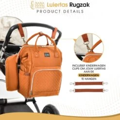 NanaBeebi Luiertas Rugzak Met Verschoonmatje - Cognac - Inclusief Flessenwarmhouder - Kinderwagenhaken En Isoleervak -Maxi-Cosi Winkel 1200x1200 1228