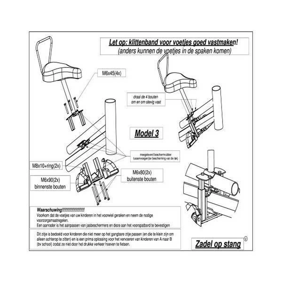 Zadel Op Stang Model 3 Kinderzitje Voor Damesfiets Met Dubbele Stang Met Dikke Onderbuis - Nooit Meer Zwaar Sturen 8 Zadel Op Stang Model 3 Kinderzitje Voor Damesfiets Met Dubbele Stang Met Dikke Onderbuis - Nooit Meer Zwaar Sturen - Image 8
