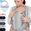 Makimaja Baby Sling - Licht Grijs - Hoge Kwaliteit 100% Natuurlijk Katoen Baby Sling - Baby Sling Pasgeborenen En Baby's Tot 15 Kg - Plus Inclusief: Baby Slabbetje