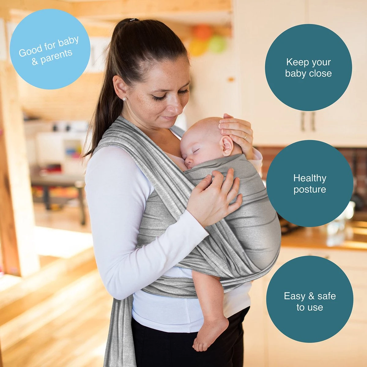 Makimaja Baby Sling - Licht Grijs - Hoge Kwaliteit 100% Natuurlijk Katoen Baby Sling - Baby Sling Pasgeborenen En Baby's Tot 15 Kg - Plus Inclusief: Baby Slabbetje 2 Makimaja Baby Sling - Licht Grijs - Hoge Kwaliteit 100% Natuurlijk Katoen Baby Sling - Baby Sling Pasgeborenen En Baby's Tot 15 Kg - Plus Inclusief: Baby Slabbetje - Image 2