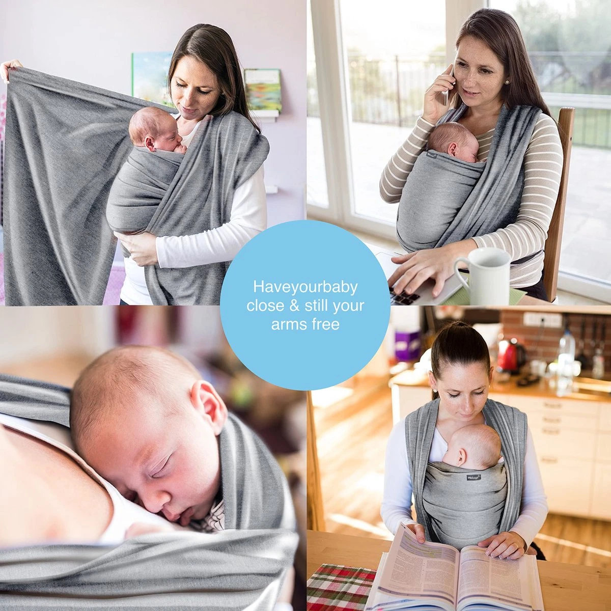Makimaja Baby Sling - Licht Grijs - Hoge Kwaliteit 100% Natuurlijk Katoen Baby Sling - Baby Sling Pasgeborenen En Baby's Tot 15 Kg - Plus Inclusief: Baby Slabbetje 3 Makimaja Baby Sling - Licht Grijs - Hoge Kwaliteit 100% Natuurlijk Katoen Baby Sling - Baby Sling Pasgeborenen En Baby's Tot 15 Kg - Plus Inclusief: Baby Slabbetje - Image 3