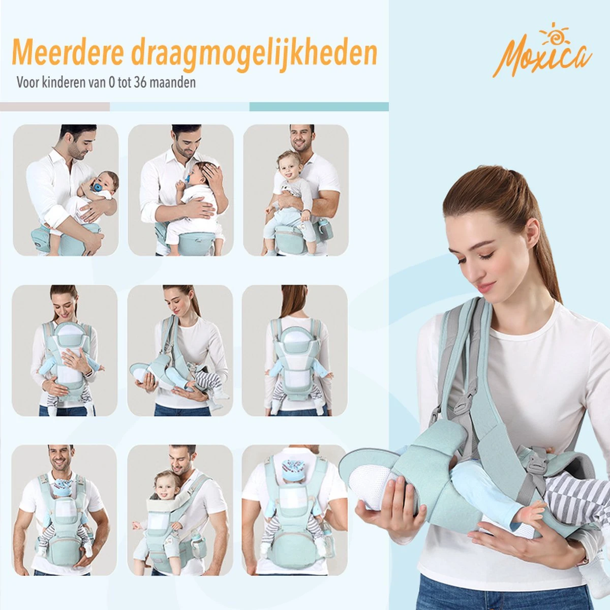 Moxica Draagzak Baby - Draagdoek - Carrier - Kinderdrager - Babydrager - Drager 3 Moxica Draagzak Baby - Draagdoek - Carrier - Kinderdrager - Babydrager - Drager - Image 3