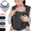 Makimaja Baby Sling - Donkergrijs - Hoge Kwaliteit 100% Natuurlijk Katoen Baby Sling - Baby Sling Pasgeborenen En Baby's Tot 15 Kg - Plus Inclusief: Baby Slabbetje