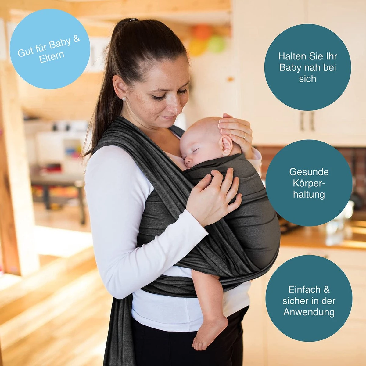 Makimaja Baby Sling - Donkergrijs - Hoge Kwaliteit 100% Natuurlijk Katoen Baby Sling - Baby Sling Pasgeborenen En Baby's Tot 15 Kg - Plus Inclusief: Baby Slabbetje 2 Makimaja Baby Sling - Donkergrijs - Hoge Kwaliteit 100% Natuurlijk Katoen Baby Sling - Baby Sling Pasgeborenen En Baby's Tot 15 Kg - Plus Inclusief: Baby Slabbetje - Image 2