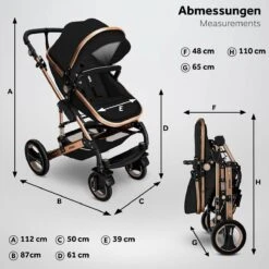 KIDUKU- 3 In 1 Combi-kinderwagen- Zwart/goud- Buggy Incl. Autostoeltje-regenhoes- Inklapbaar -Maxi-Cosi Winkel 1200x1200 1890