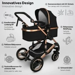 KIDUKU- 3 In 1 Combi-kinderwagen- Zwart/goud- Buggy Incl. Autostoeltje-regenhoes- Inklapbaar -Maxi-Cosi Winkel 1200x1200 1892