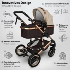 KIDUKU- 3 In 1 Combi-kinderwagen- Bruin/goud- Buggy Incl. Autostoeltje-regenhoes- Inklapbaar -Maxi-Cosi Winkel 1200x1200 1899