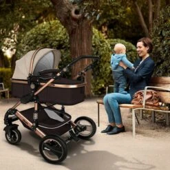 KIDUKU- 3 In 1 Combi-kinderwagen- Bruin/goud- Buggy Incl. Autostoeltje-regenhoes- Inklapbaar -Maxi-Cosi Winkel 1200x1200 1901