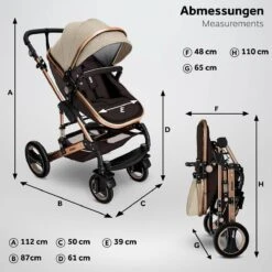 KIDUKU- 3 In 1 Combi-kinderwagen- Bruin/goud- Buggy Incl. Autostoeltje-regenhoes- Inklapbaar -Maxi-Cosi Winkel 1200x1200 1903