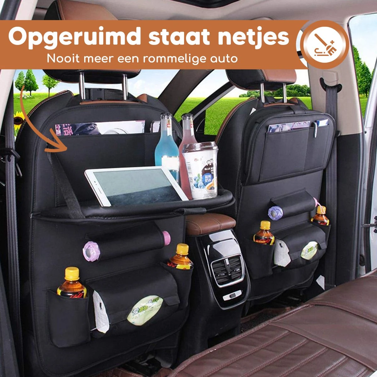 Bablue Autostoel Organizer - Zwart - 1 Stuks - Stevig PU Leer - Met Uitklapbare Tafel - Auto Organizer - Auto Accessories Interieur - Autostoel Organizer Tablet Houder - Autostoel Beschermer 5 Bablue Autostoel Organizer - Zwart - 1 Stuks - Stevig PU Leer - Met Uitklapbare Tafel - Auto Organizer - Auto Accessories Interieur - Autostoel Organizer Tablet Houder - Autostoel Beschermer - Image 5