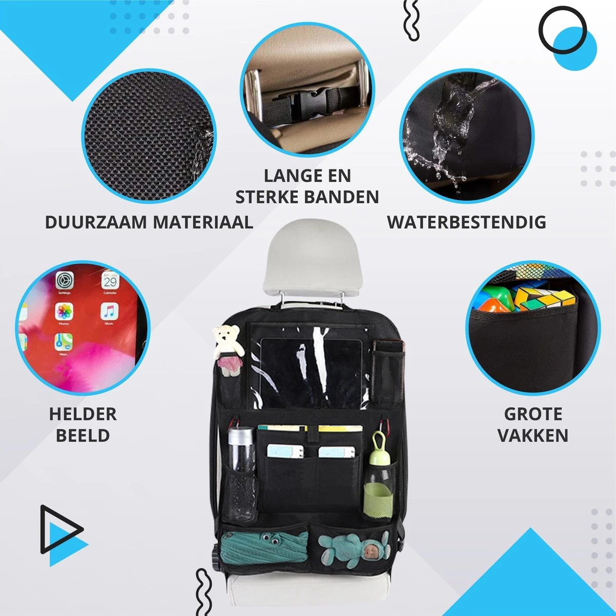 Merkloos Luxe En Stevige Autostoel Organizer Met Tablethouder – Auto Organizer – Auto/Accessoires/Bescherming – 45*65cm – Zwart - 1 Stuk 2 Merkloos Luxe En Stevige Autostoel Organizer Met Tablethouder – Auto Organizer – Auto/Accessoires/Bescherming – 45*65cm – Zwart - 1 Stuk - Image 2