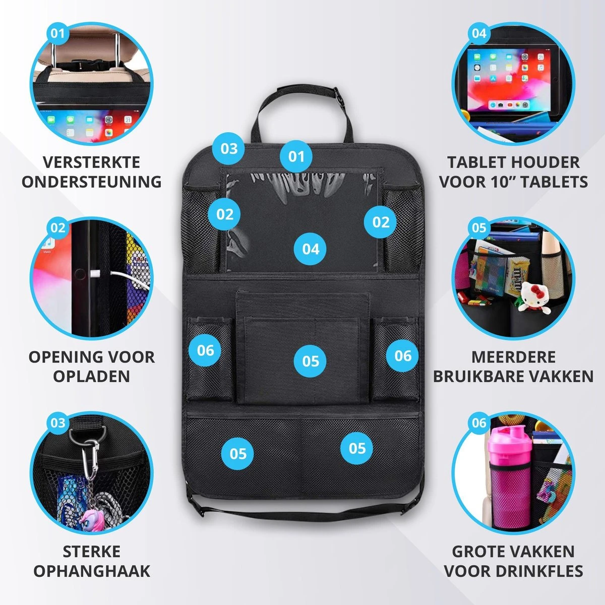 Merkloos Luxe En Stevige Autostoel Organizer Met Tablethouder – Auto Organizer – Auto/Accessoires/Bescherming – 45*65cm – Zwart - 1 Stuk 4 Merkloos Luxe En Stevige Autostoel Organizer Met Tablethouder – Auto Organizer – Auto/Accessoires/Bescherming – 45*65cm – Zwart - 1 Stuk - Image 4