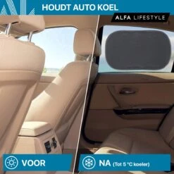 ALFA LIFESTYLE® Statische Zonneschermen - SHADE PRO V3 – Zwart Transparant Zonnescherm – UV Protectie Bescherming - Zonwering Auto - 2 Stuks -Maxi-Cosi Winkel 1200x1200 3