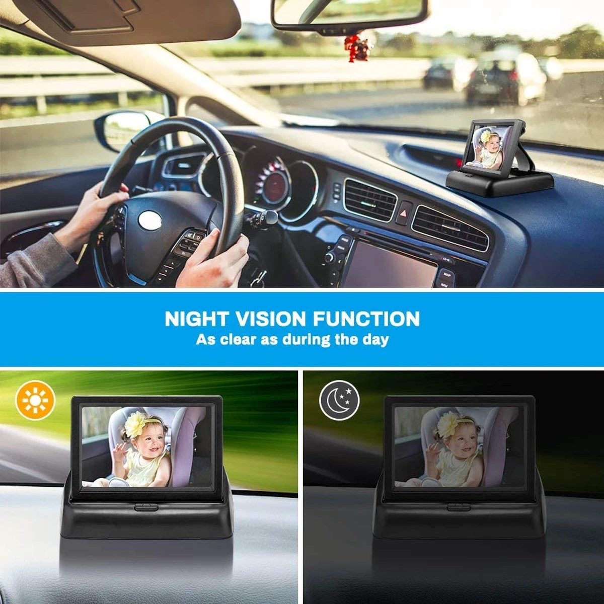 Achterbankspiegel Voor Baby/kind - Met 150° Groothoekcamera Voor Groot Gezichtsveld - Achteruitkijkspiegel, Autospiegel 3 Achterbankspiegel Voor Baby/kind - Met 150° Groothoekcamera Voor Groot Gezichtsveld - Achteruitkijkspiegel, Autospiegel - Afbeelding 3