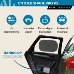 ALFA LIFESTYLE® Statische Zonneschermen - SHADE PRO V3 – Zwart Transparant Zonnescherm – UV Protectie Bescherming - Zonwering Auto - 2 Stuks -Maxi-Cosi Winkel 1200x1200 4