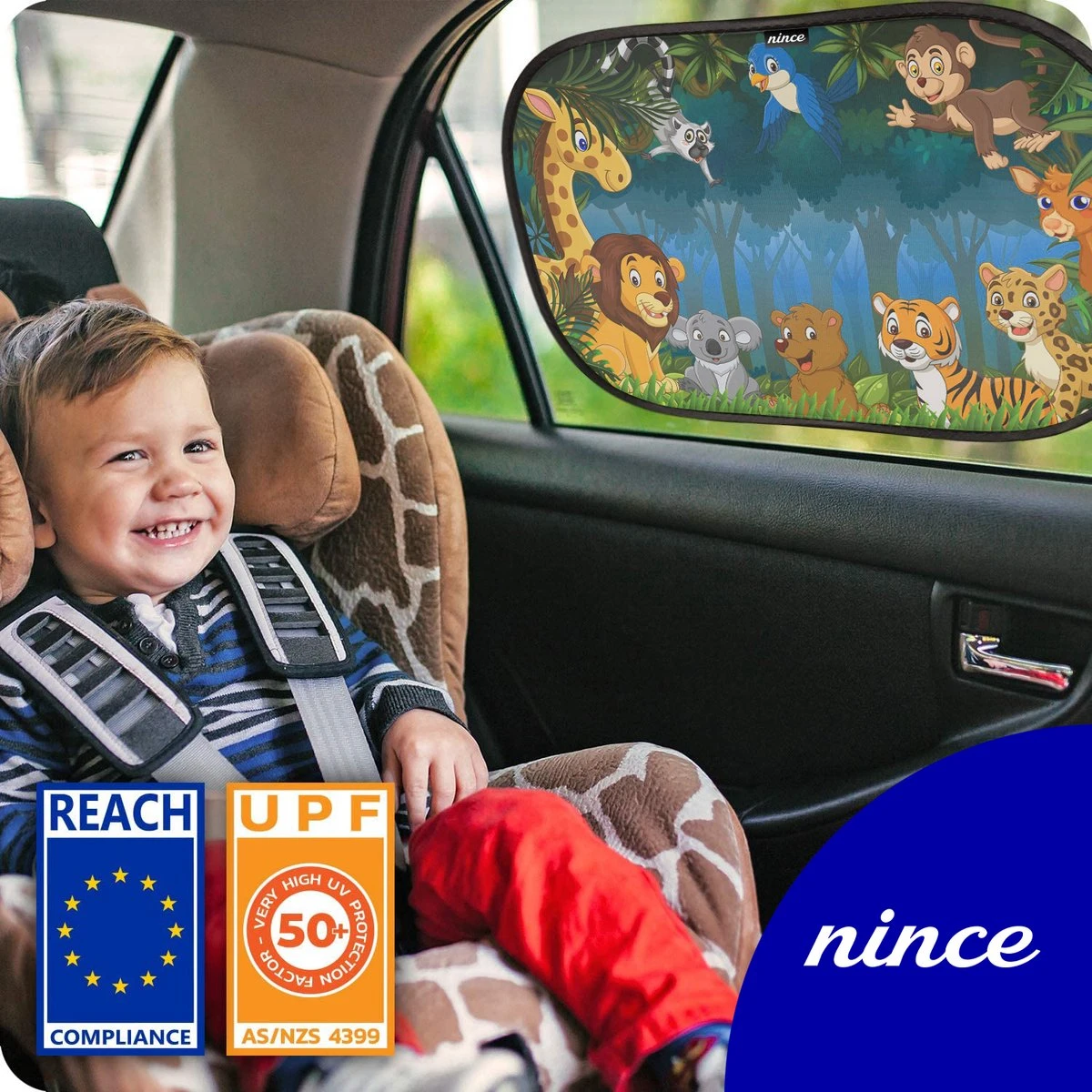 Nince Zonnescherm Auto Zijraam Van Hoge Kwaliteit - Jungle - Set Van 2 4 Nince Zonnescherm Auto Zijraam Van Hoge Kwaliteit - Jungle - Set Van 2 - Image 4