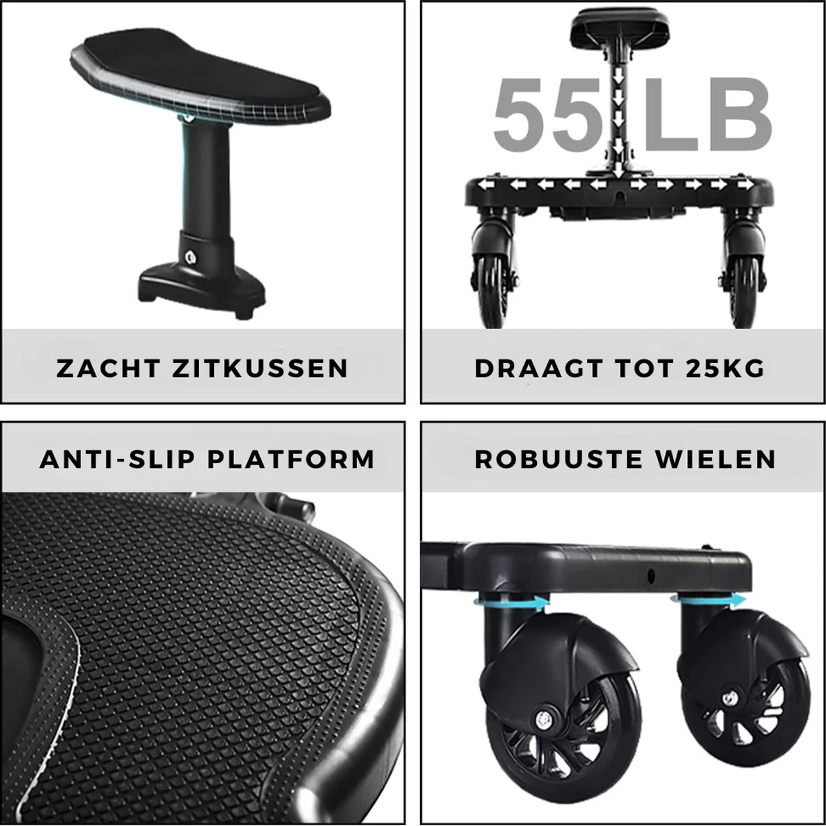 Merkloos Kinderwagen/Buggy Meerijdplankje - Kant & Klaar - In Elkaar Gezet - Universeel – Met Zitje – Verstelbaar – Zwart 5 Merkloos Kinderwagen/Buggy Meerijdplankje - Kant & Klaar - In Elkaar Gezet - Universeel – Met Zitje – Verstelbaar – Zwart - Image 5