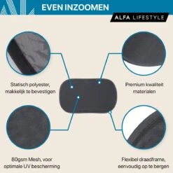 ALFA LIFESTYLE® Statische Zonneschermen - SHADE PRO V3 – Zwart Transparant Zonnescherm – UV Protectie Bescherming - Zonwering Auto - 2 Stuks -Maxi-Cosi Winkel 1200x1200 7