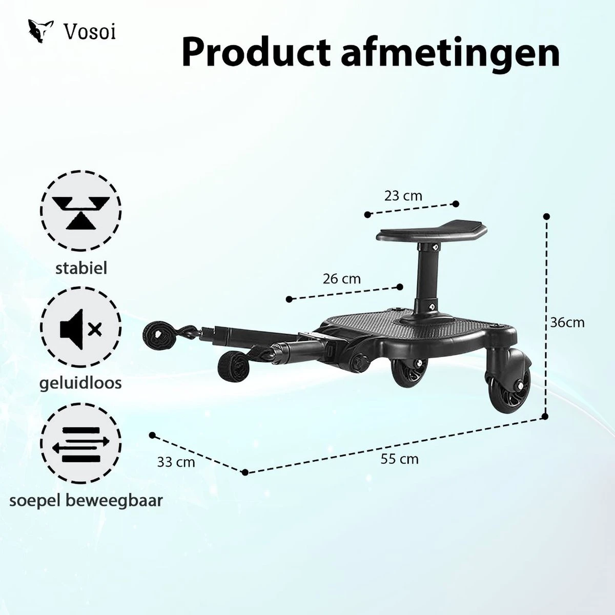 Vosoi - Meerijdplankje - Kinderwagen - Buggy's - Onderweg - Universeel - Verstelbaar - Zitje - Onderweg - 2 Wielen - Kinderwagen Accessoires 5 Vosoi - Meerijdplankje - Kinderwagen - Buggy's - Onderweg - Universeel - Verstelbaar - Zitje - Onderweg - 2 Wielen - Kinderwagen Accessoires - Image 5