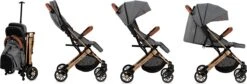 MoMi Wandelwagen - Compacte Lichtgewicht Buggy - Estelle - Gray-Gold (geschikt Van 6mnd - 15kg) -Maxi-Cosi Winkel 1200x410