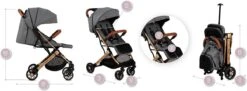 MoMi Wandelwagen - Compacte Lichtgewicht Buggy - Estelle - Gray-Gold (geschikt Van 6mnd - 15kg) -Maxi-Cosi Winkel 1200x443