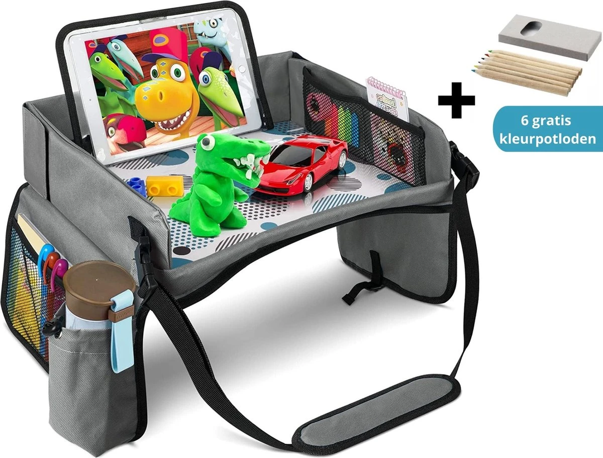 Premium Reistafel Voor Kinderen - Inclusief Tablethouder + Gratis Draagtas En Potloden - Auto Organizer - Playtray - Opvouwbaar - Speeltafel Auto - Tekentafel Auto - Grijs 1 Premium Reistafel Voor Kinderen - Inclusief Tablethouder + Gratis Draagtas En Potloden - Auto Organizer - Playtray - Opvouwbaar - Speeltafel Auto - Tekentafel Auto - Grijs
