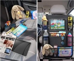 Merkloos Autostoel Organizer + Opvouwbare Mini Prullenbak Bundel - Musthave Voor Uw Autovakantie! - IPad/Tablet Houder - Opvouwbaar - Inklapbaar - Rugleuning - Auto Opbergsysteem - Kinderen - Waterafstotend - Prullenmand - Licht - Opberg - Universeel - Handig -Maxi-Cosi Winkel 1200x986