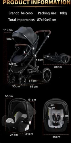 Belecoo - Luxe Kinderwagen - 3-in-1 Buggy - Opklapbare Wandelwagen - Autostoel - Wieg - Multifunctioneel - Zwart -Maxi-Cosi Winkel 596x1200 3