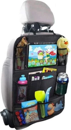 Merkloos Autostoel Organizer + Opvouwbare Mini Prullenbak Bundel - Musthave Voor Uw Autovakantie! - IPad/Tablet Houder - Opvouwbaar - Inklapbaar - Rugleuning - Auto Opbergsysteem - Kinderen - Waterafstotend - Prullenmand - Licht - Opberg - Universeel - Handig -Maxi-Cosi Winkel 659x1200